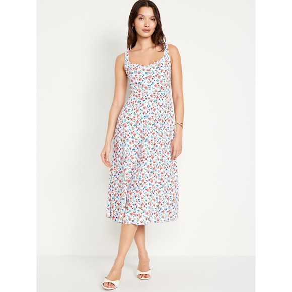 Old Navy Dresses & Skirts - Floral Romantic Linen Notched sweetheart Neckline Smocked Back  Dress w pockets
